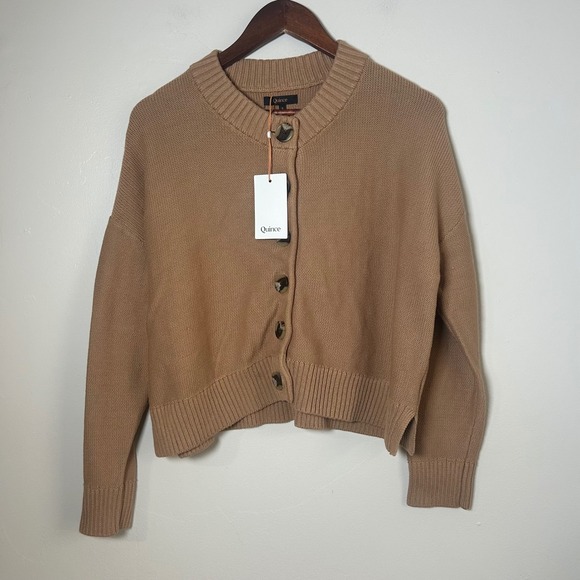 Quince Sweaters - Quince Organic Cotton Cardigan Women Small Camel Tan Button Front Knit Sweater